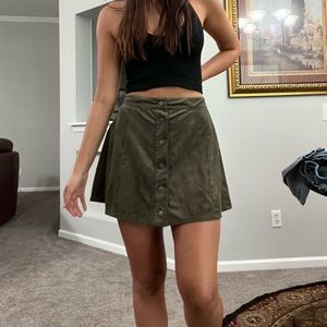 EUC Green Suede Button Skirt with Front Buttons